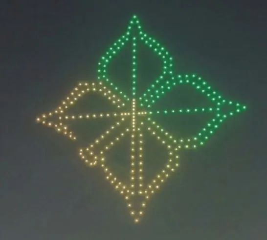 Drone light show forming a green floral motif