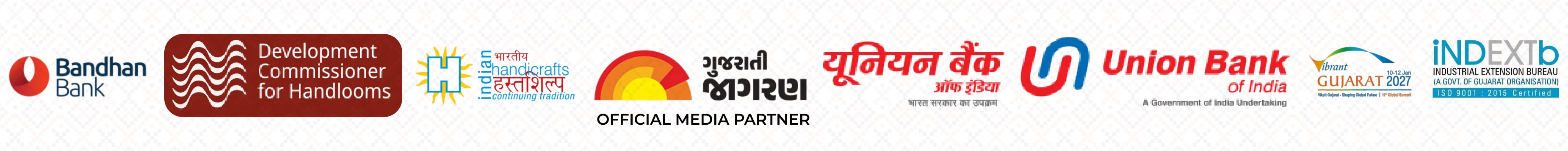 Partners: Bandhan Bank, Development Commissioner for Handlooms, Indian Handicrafts, Gujarati Jagran (Official Media Partner), Union Bank of India, Vibrant Gujarat 2027, INDEXTb