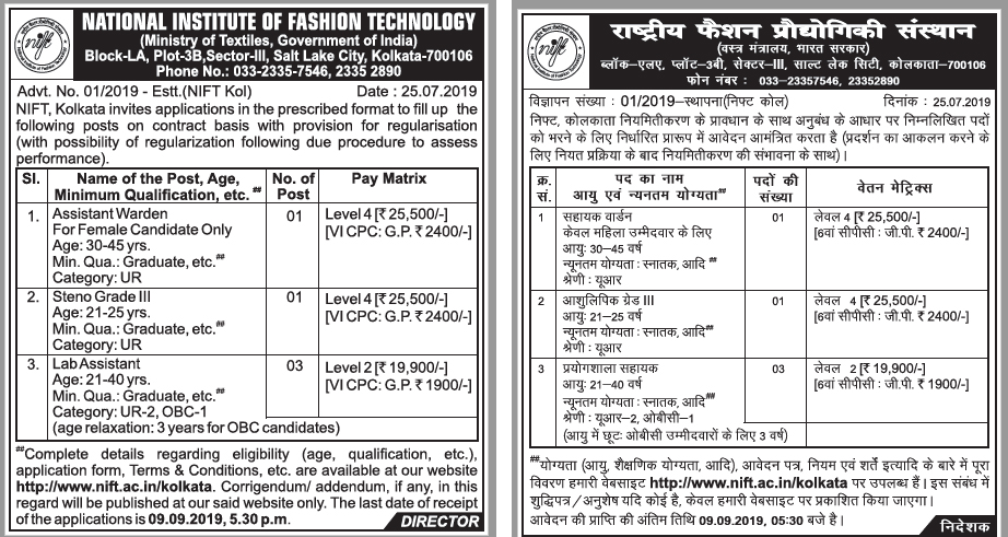 Advt recruitment Aug 2019