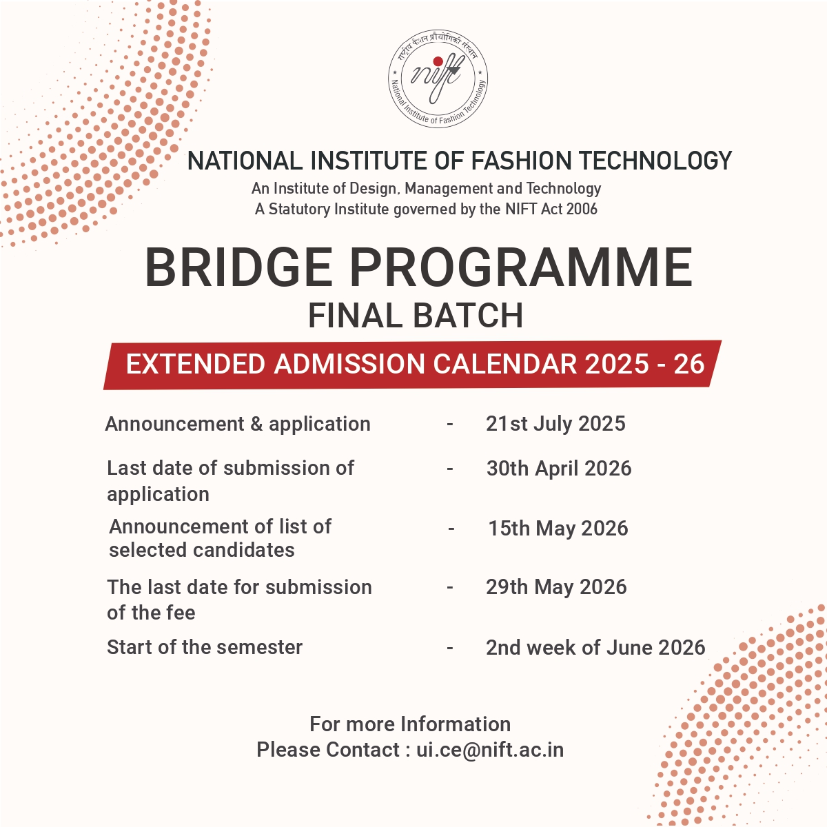  Bridge Programme Admission 2025-26