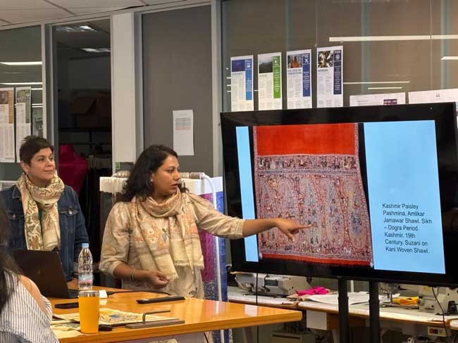 Dr-Aditi-Mertia,-giving-a-presentation-on-Traditional-Indian-Embroideries-to-students-of-Whitecliffe