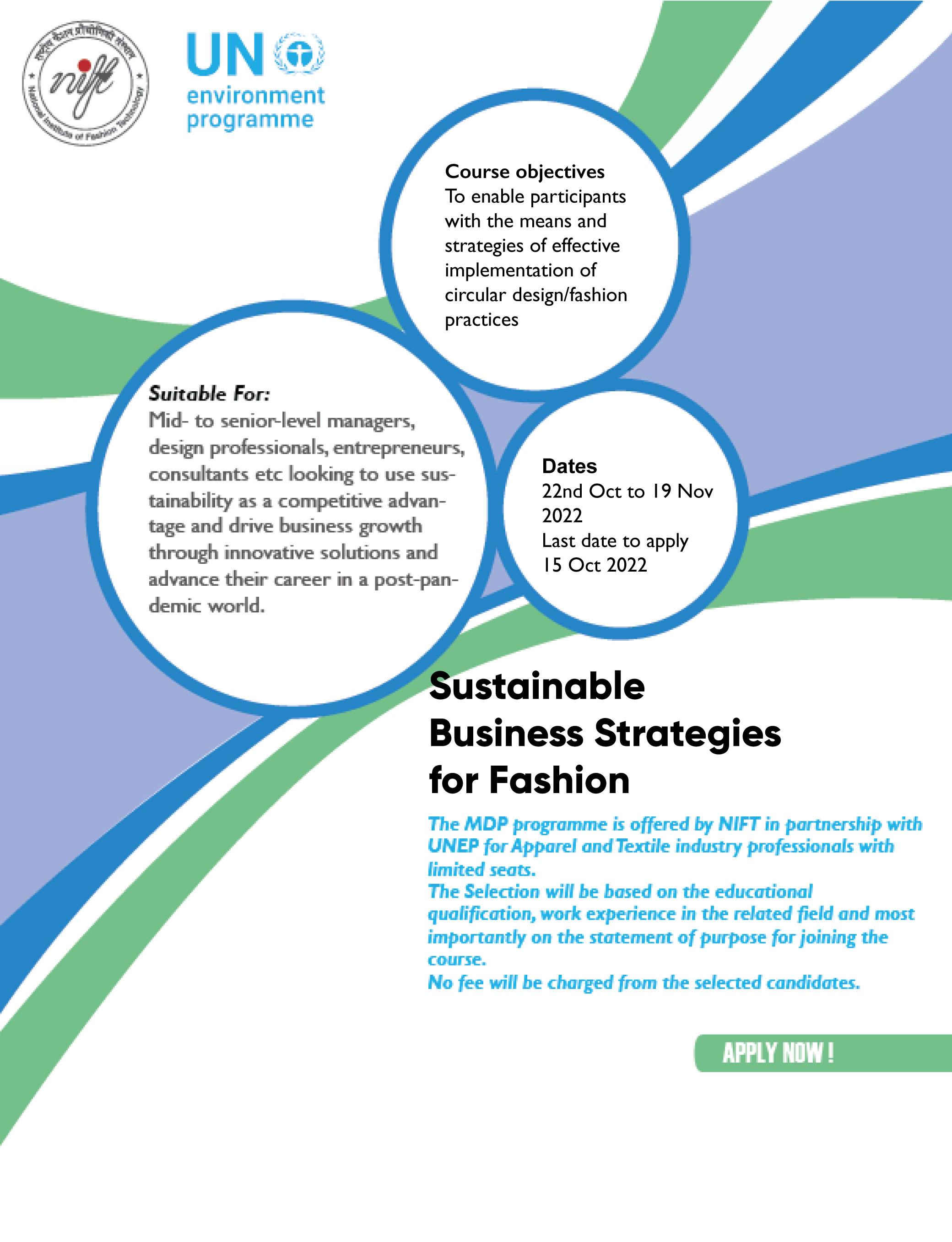 Applications open for MDP- Sustainable  Business Strategies for Fashion in collaboration with UNEP